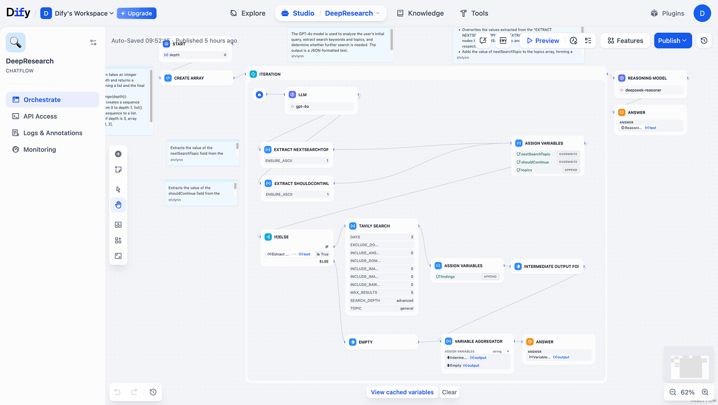 Dify Studio workflow editor